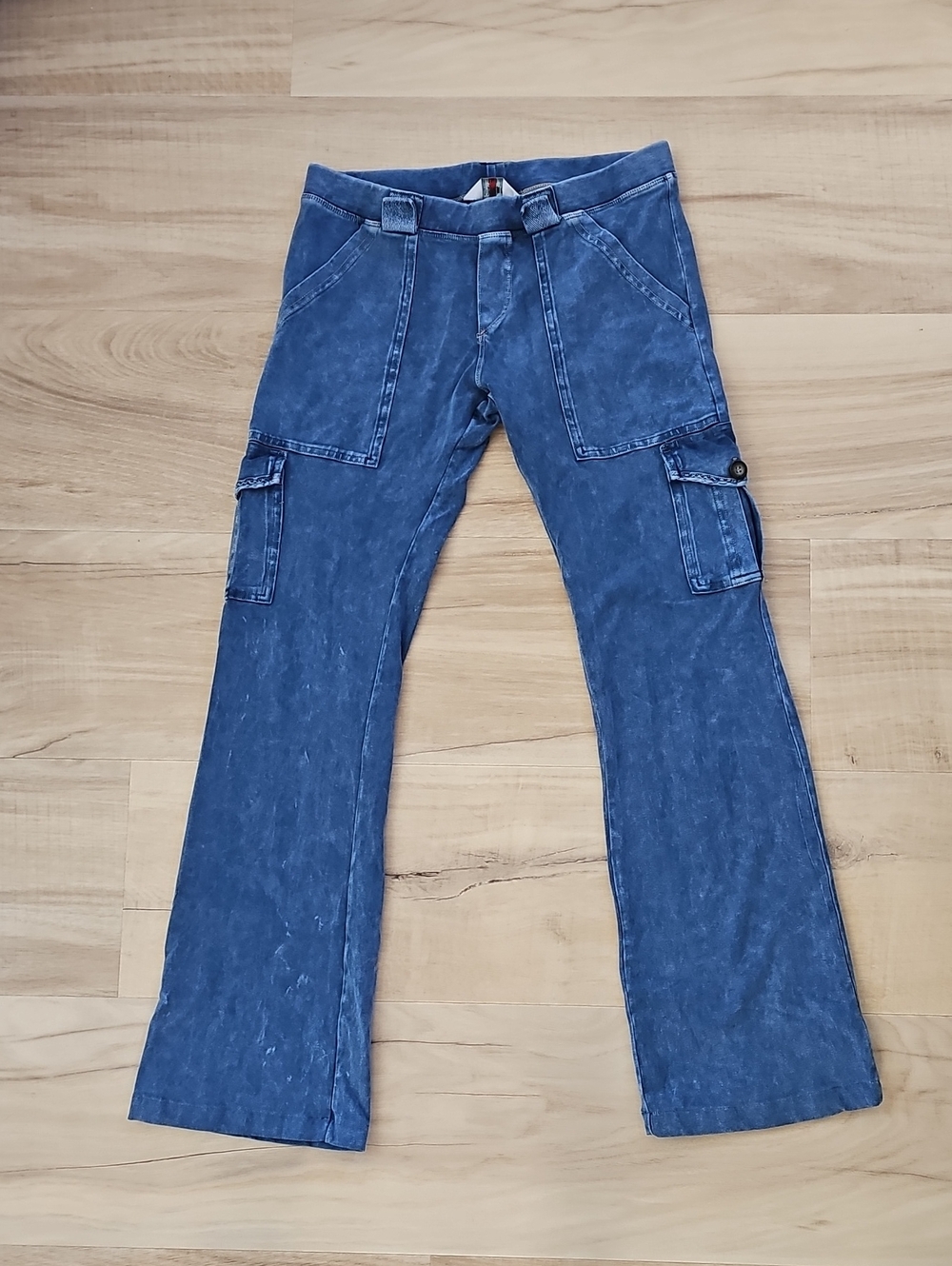 Vintage HARD TAIL Blue Flare Cargo Cotton/Lycra Pants Leggings Sz L